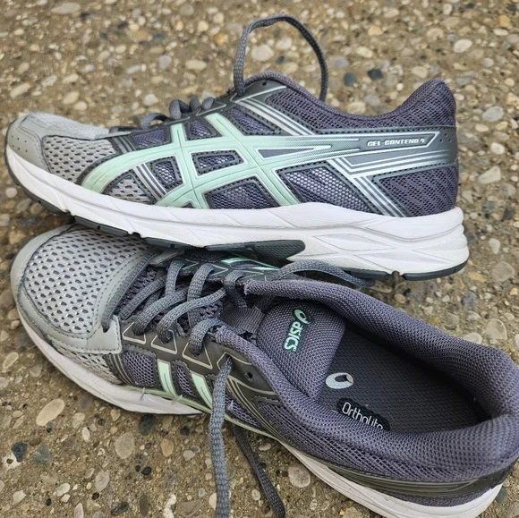 ASICS Ortholite Women's Gel-Contend 4 Running Shoes - Gray and Mint Green - Picture 1 of 10